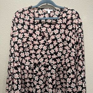 POPSUGAR Black and Pink Floral Blouse